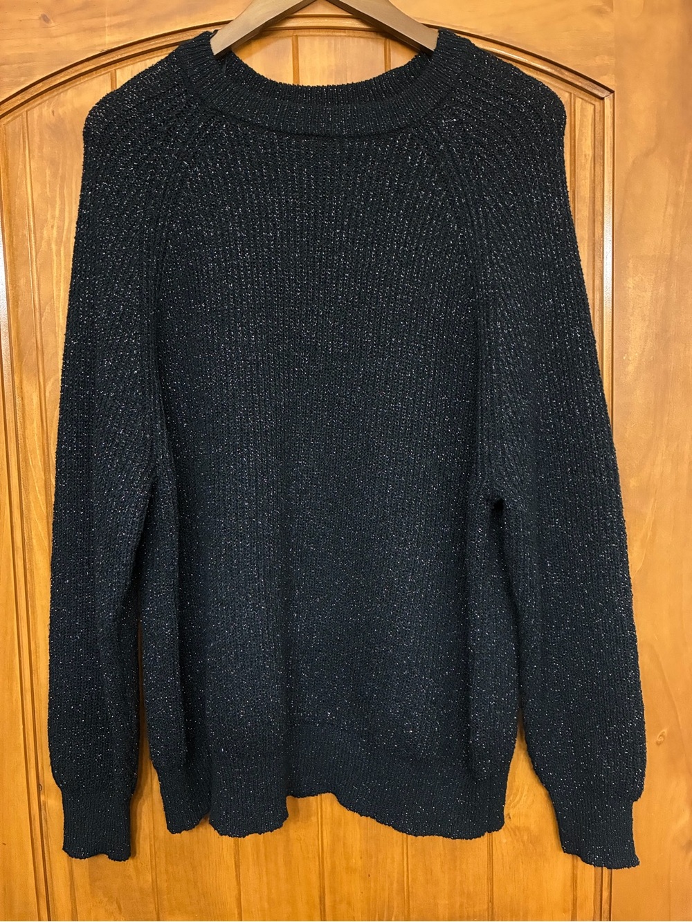 Dex Black Shimmer Metallic Knit Crewneck Sweater